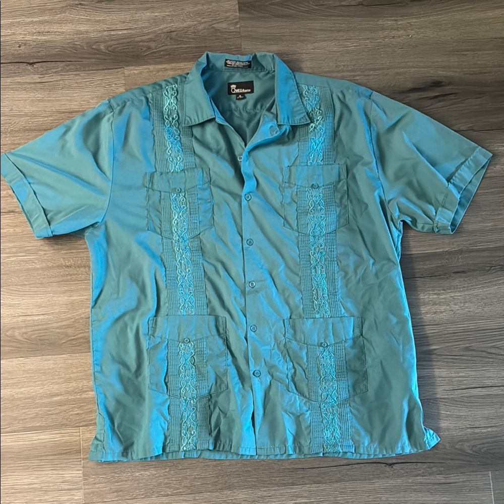 Omega Fashion Teal Button-Up Shirt XL